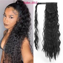 Load image into Gallery viewer, Deyngs Long Wavy Ponytail Extension for Women Synthetic Wrap Around Magic Paste Curly Ponytail Corn Wave Clip in Hairpiece