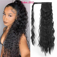 Load image into Gallery viewer, Deyngs Long Wavy Ponytail Extension for Women Synthetic Wrap Around Magic Paste Curly Ponytail Corn Wave Clip in Hairpiece