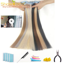 Load image into Gallery viewer, ShowCoco Tape in Human Hair Extensions Natural Real Hair 20/40pcs Mixed Color Hotheads Extensions shine Brown to Blonde tape ins