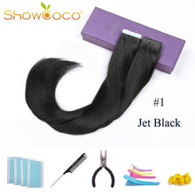 Load image into Gallery viewer, ShowCoco Tape in Human Hair Extensions Natural Real Hair 20/40pcs Mixed Color Hotheads Extensions shine Brown to Blonde tape ins