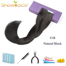 Load image into Gallery viewer, ShowCoco Tape in Human Hair Extensions Natural Real Hair 20/40pcs Mixed Color Hotheads Extensions shine Brown to Blonde tape ins