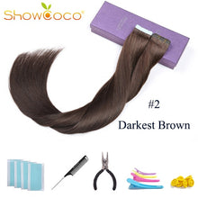 Load image into Gallery viewer, ShowCoco Tape in Human Hair Extensions Natural Real Hair 20/40pcs Mixed Color Hotheads Extensions shine Brown to Blonde tape ins