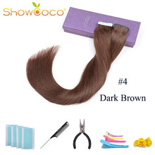 Load image into Gallery viewer, ShowCoco Tape in Human Hair Extensions Natural Real Hair 20/40pcs Mixed Color Hotheads Extensions shine Brown to Blonde tape ins