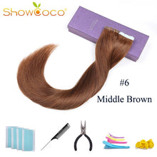 Load image into Gallery viewer, ShowCoco Tape in Human Hair Extensions Natural Real Hair 20/40pcs Mixed Color Hotheads Extensions shine Brown to Blonde tape ins