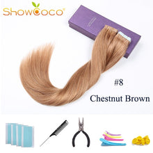 Load image into Gallery viewer, ShowCoco Tape in Human Hair Extensions Natural Real Hair 20/40pcs Mixed Color Hotheads Extensions shine Brown to Blonde tape ins