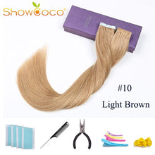 Load image into Gallery viewer, ShowCoco Tape in Human Hair Extensions Natural Real Hair 20/40pcs Mixed Color Hotheads Extensions shine Brown to Blonde tape ins