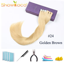 Load image into Gallery viewer, ShowCoco Tape in Human Hair Extensions Natural Real Hair 20/40pcs Mixed Color Hotheads Extensions shine Brown to Blonde tape ins