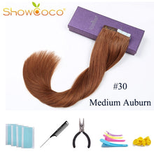 Load image into Gallery viewer, ShowCoco Tape in Human Hair Extensions Natural Real Hair 20/40pcs Mixed Color Hotheads Extensions shine Brown to Blonde tape ins