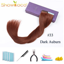 Load image into Gallery viewer, ShowCoco Tape in Human Hair Extensions Natural Real Hair 20/40pcs Mixed Color Hotheads Extensions shine Brown to Blonde tape ins