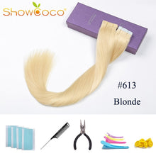 Load image into Gallery viewer, ShowCoco Tape in Human Hair Extensions Natural Real Hair 20/40pcs Mixed Color Hotheads Extensions shine Brown to Blonde tape ins