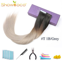 Load image into Gallery viewer, ShowCoco Tape in Human Hair Extensions Natural Real Hair 20/40pcs Mixed Color Hotheads Extensions shine Brown to Blonde tape ins