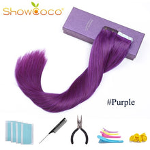 Load image into Gallery viewer, ShowCoco Tape in Human Hair Extensions Natural Real Hair 20/40pcs Mixed Color Hotheads Extensions shine Brown to Blonde tape ins