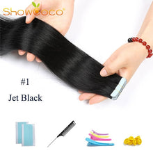 Load image into Gallery viewer, ShowCoco Tape in Human Hair Extensions Natural Real Hair 20/40pcs Mixed Color Hotheads Extensions shine Brown to Blonde tape ins