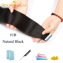 Load image into Gallery viewer, ShowCoco Tape in Human Hair Extensions Natural Real Hair 20/40pcs Mixed Color Hotheads Extensions shine Brown to Blonde tape ins