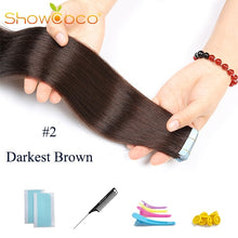 Load image into Gallery viewer, ShowCoco Tape in Human Hair Extensions Natural Real Hair 20/40pcs Mixed Color Hotheads Extensions shine Brown to Blonde tape ins