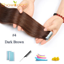 Load image into Gallery viewer, ShowCoco Tape in Human Hair Extensions Natural Real Hair 20/40pcs Mixed Color Hotheads Extensions shine Brown to Blonde tape ins