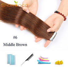 Load image into Gallery viewer, ShowCoco Tape in Human Hair Extensions Natural Real Hair 20/40pcs Mixed Color Hotheads Extensions shine Brown to Blonde tape ins