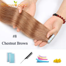 Load image into Gallery viewer, ShowCoco Tape in Human Hair Extensions Natural Real Hair 20/40pcs Mixed Color Hotheads Extensions shine Brown to Blonde tape ins