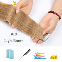 Load image into Gallery viewer, ShowCoco Tape in Human Hair Extensions Natural Real Hair 20/40pcs Mixed Color Hotheads Extensions shine Brown to Blonde tape ins