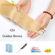 Load image into Gallery viewer, ShowCoco Tape in Human Hair Extensions Natural Real Hair 20/40pcs Mixed Color Hotheads Extensions shine Brown to Blonde tape ins