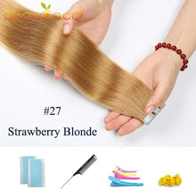 Load image into Gallery viewer, ShowCoco Tape in Human Hair Extensions Natural Real Hair 20/40pcs Mixed Color Hotheads Extensions shine Brown to Blonde tape ins