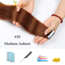 Load image into Gallery viewer, ShowCoco Tape in Human Hair Extensions Natural Real Hair 20/40pcs Mixed Color Hotheads Extensions shine Brown to Blonde tape ins