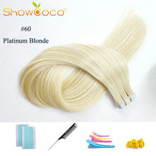 Load image into Gallery viewer, ShowCoco Tape in Human Hair Extensions Natural Real Hair 20/40pcs Mixed Color Hotheads Extensions shine Brown to Blonde tape ins