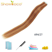 Load image into Gallery viewer, ShowCoco Tape in Human Hair Extensions Natural Real Hair 20/40pcs Mixed Color Hotheads Extensions shine Brown to Blonde tape ins