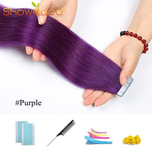 Load image into Gallery viewer, ShowCoco Tape in Human Hair Extensions Natural Real Hair 20/40pcs Mixed Color Hotheads Extensions shine Brown to Blonde tape ins