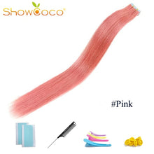 Load image into Gallery viewer, ShowCoco Tape in Human Hair Extensions Natural Real Hair 20/40pcs Mixed Color Hotheads Extensions shine Brown to Blonde tape ins