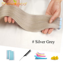 Load image into Gallery viewer, ShowCoco Tape in Human Hair Extensions Natural Real Hair 20/40pcs Mixed Color Hotheads Extensions shine Brown to Blonde tape ins