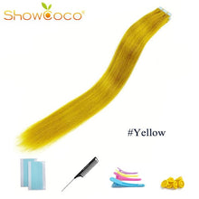 Load image into Gallery viewer, ShowCoco Tape in Human Hair Extensions Natural Real Hair 20/40pcs Mixed Color Hotheads Extensions shine Brown to Blonde tape ins