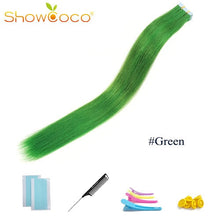 Load image into Gallery viewer, ShowCoco Tape in Human Hair Extensions Natural Real Hair 20/40pcs Mixed Color Hotheads Extensions shine Brown to Blonde tape ins