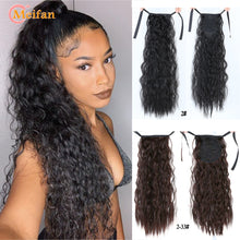 Load image into Gallery viewer, MEIFAN Long Corn Curly Ponytail Synthetic Hair Pieces Ribbon Drawstring Clip on Ponytail Hair Extensions False Hair Pieces