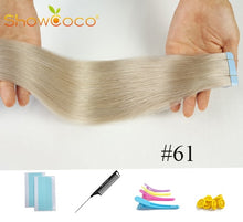 Load image into Gallery viewer, ShowCoco Tape in Human Hair Extensions Natural Real Hair 20/40pcs Mixed Color Hotheads Extensions shine Brown to Blonde tape ins