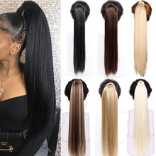 Load image into Gallery viewer, Straight Clip In Hair Tail False Hair 24" 120g Ponytail Hairpiece With Hairpins Synthetic Hair Pony Tail Hair Extensions AOSIWIG