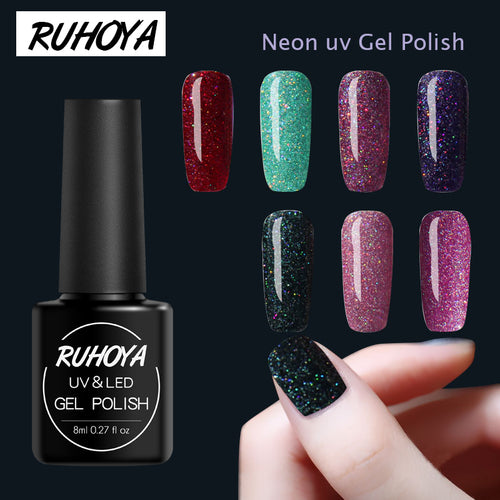 Ruhoya 1pc Giltter Bling Neon Colors  Ongle Nagellak Vernis Semi Permanent Gellak Lucky Lacquer Vernis Nail Varnishes
