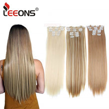 Load image into Gallery viewer, Leeons 16 colors 16 clips Long Straight Synthetic Hair Extensions Clips in High Temperature Fiber Black Brown Hairpiece