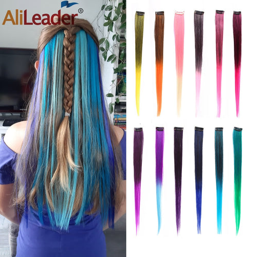 AliLeader Made 57 Colors 50CM Single Clip In One Piece Hair Extensions Synthetic Long Straight Ombre Grey Red Rainbow Hair Piece