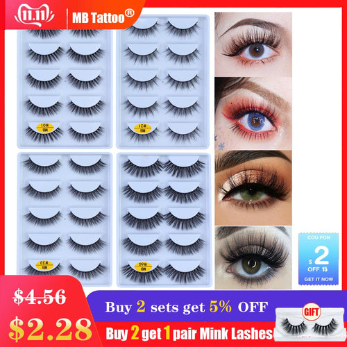 MB-W NEW 5 pairs 100% Mink Eyelashes 3D Makeup False Eyelashes Full Strip Fake Lashes Fluffy faux cils Soft Maquiagem Eye lashes