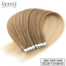 Load image into Gallery viewer, Neitsi Mini Tape In Non-Remy Human Hair Adhesive Extension 12" 16" 20" 10/20/40pcs 13 Colors Straight Skin Weft Natural Hair