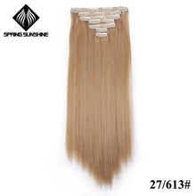 Load image into Gallery viewer, Spring sunshine 22'' 140G Long Blonde Straight Clip In Hair Extensions Synthetic Fake Hairpiece False hair 16Clips