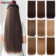 Load image into Gallery viewer, SHANGKE Hair 24'' Long Straight Women Clip in Hair Extensions Black Brown High Tempreture Synthetic Hair Piece
